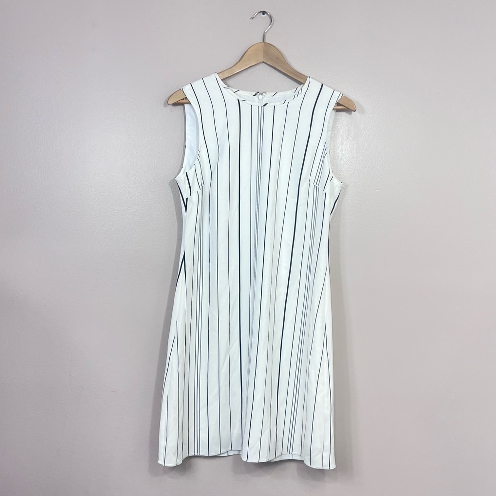 Calvin Klein Crew Neck Sleeveless Women's Shift Dress White Stripes Size 8 - Picture 3 of 12